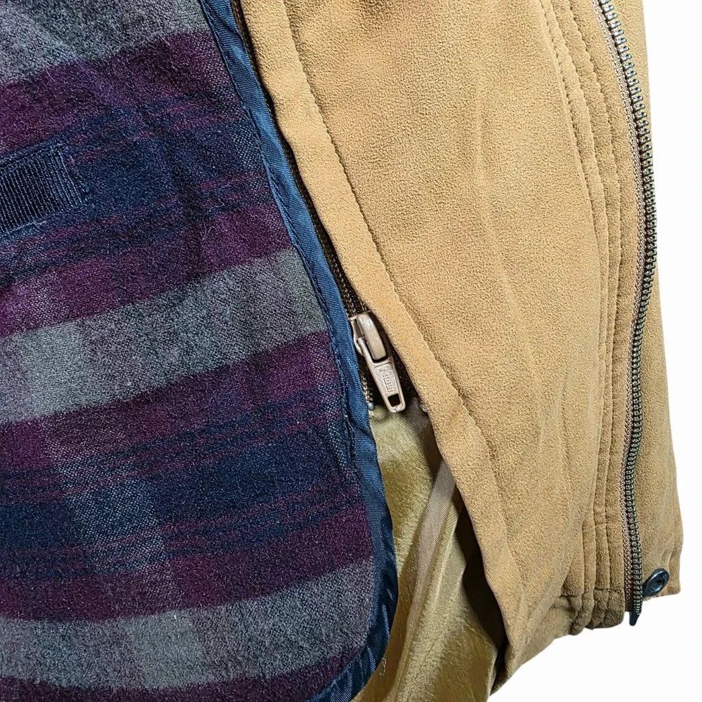 Blue Skyline Mens Micro Suede Bomber Harrington Jacket L Tan Plaid Lined